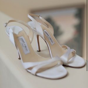 Jimmy Choo Ivory Satin Slingback jeweled Sandal
